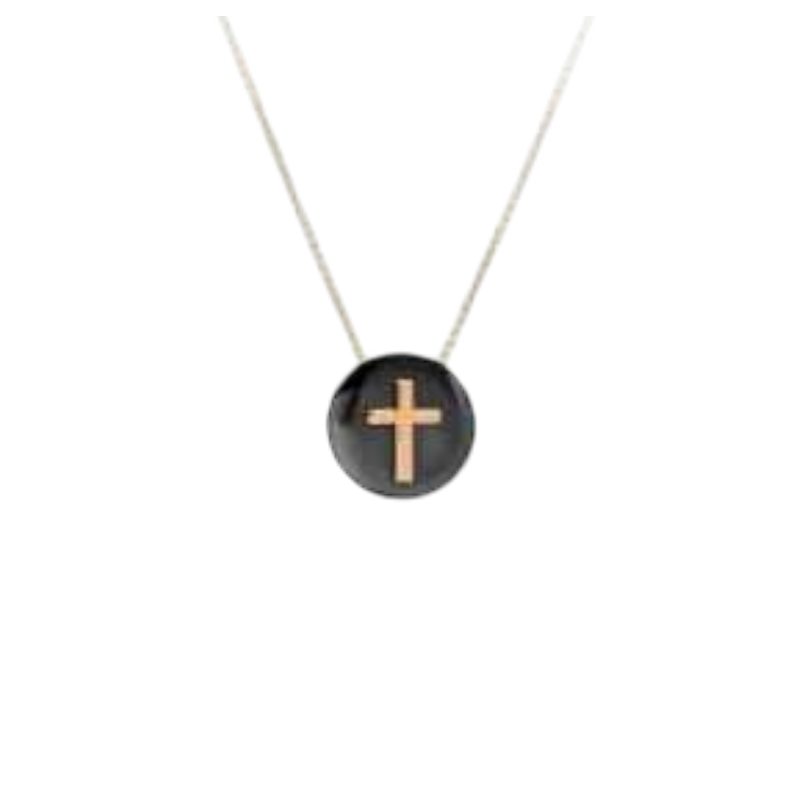 Pendentif "Croix" en or rose et noir 18k