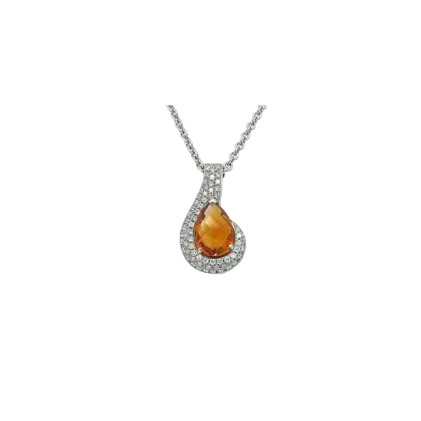 White gold, diamonds & faceted topaz pendant