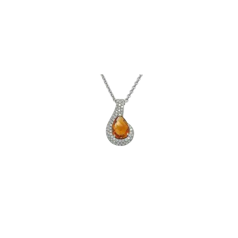White gold, diamonds & faceted topaz pendant