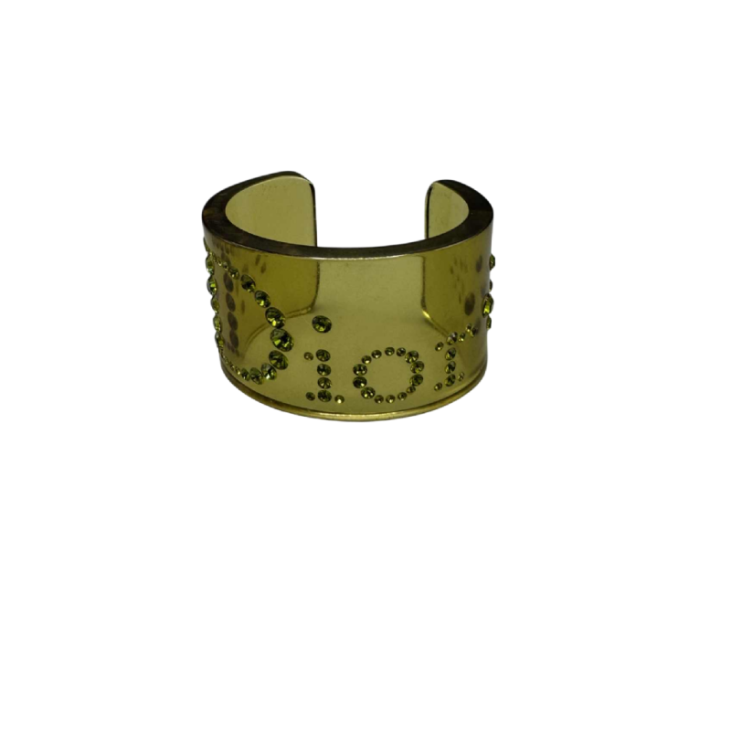 Christian Dior, manchet armband van groen doorschijnend bakeliet en Swarovski-steentjes