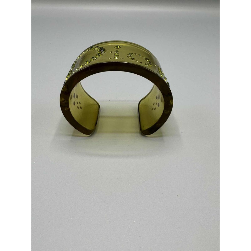 Christian Dior, bracelet manchette en bakelite translucide verte et strass Swarovski