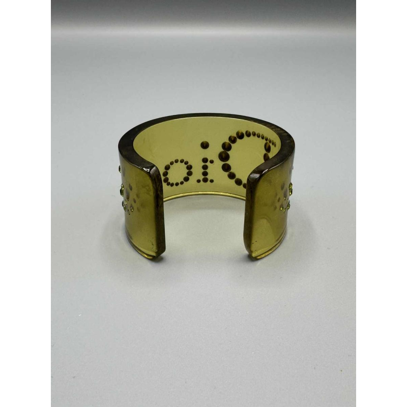 Christian Dior, cuff bracelet in green translucent bakelite and Swarovski rhinestones