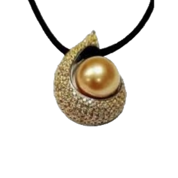 18kt witgouden hanger met Tahitiparels en gele diamanten