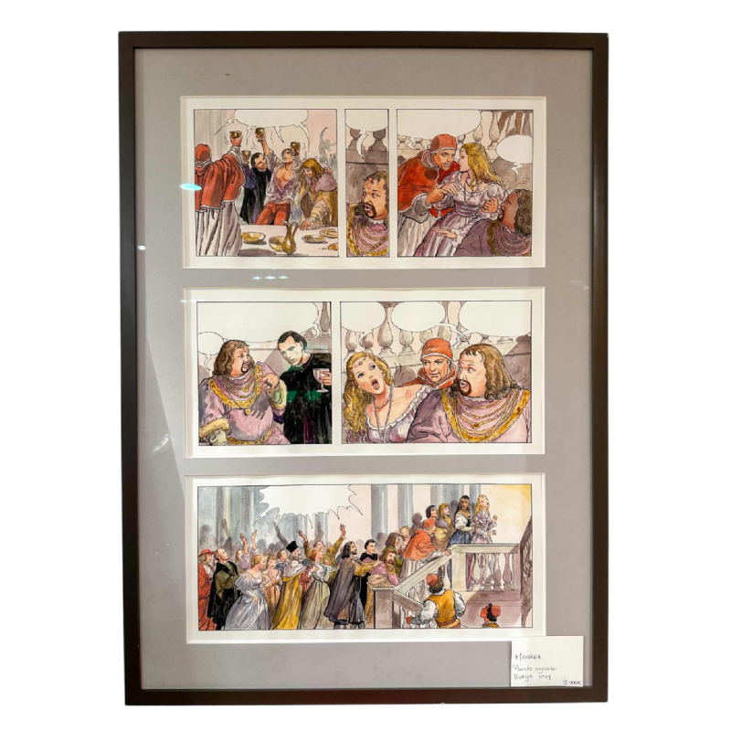 Milo Manara "Borgia" planche originale de bande dessinée en couleur, XXIe s