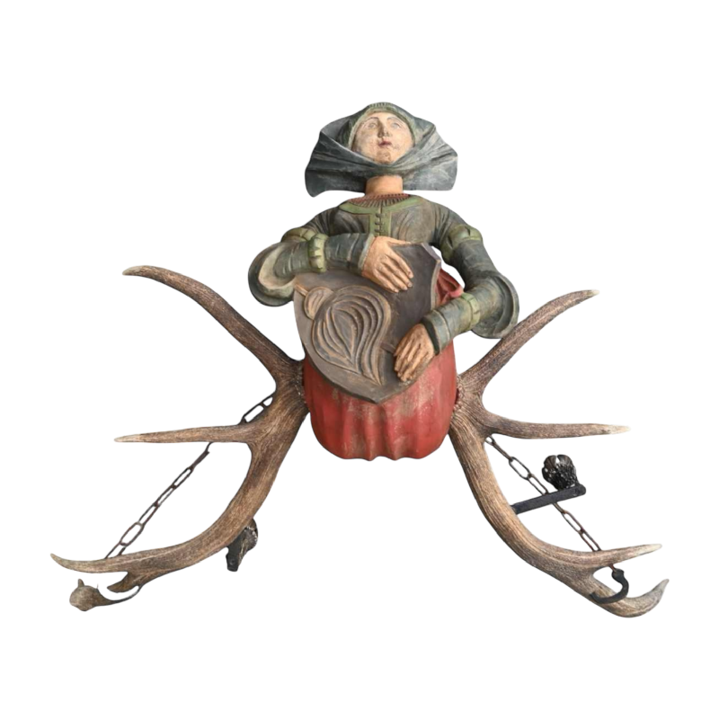 Lüsterweibchen, lustre allemand, bois et corne de cerf, fin du 19ème siècle