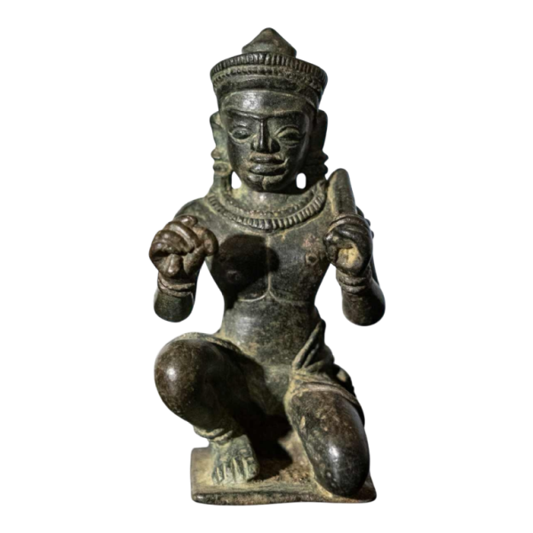 Sculpture khmère 'VISHVAKARMA accroupi' bronze patiné, Cambodge 12ème siècle