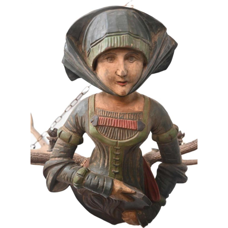 Lüsterweibchen, German chandelier, wood and deer horn, late 19th century