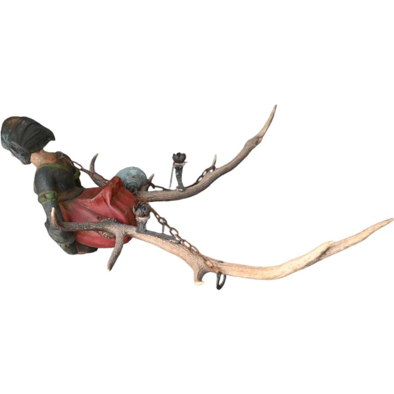 Lüsterweibchen, German chandelier, wood and deer horn, late 19th century