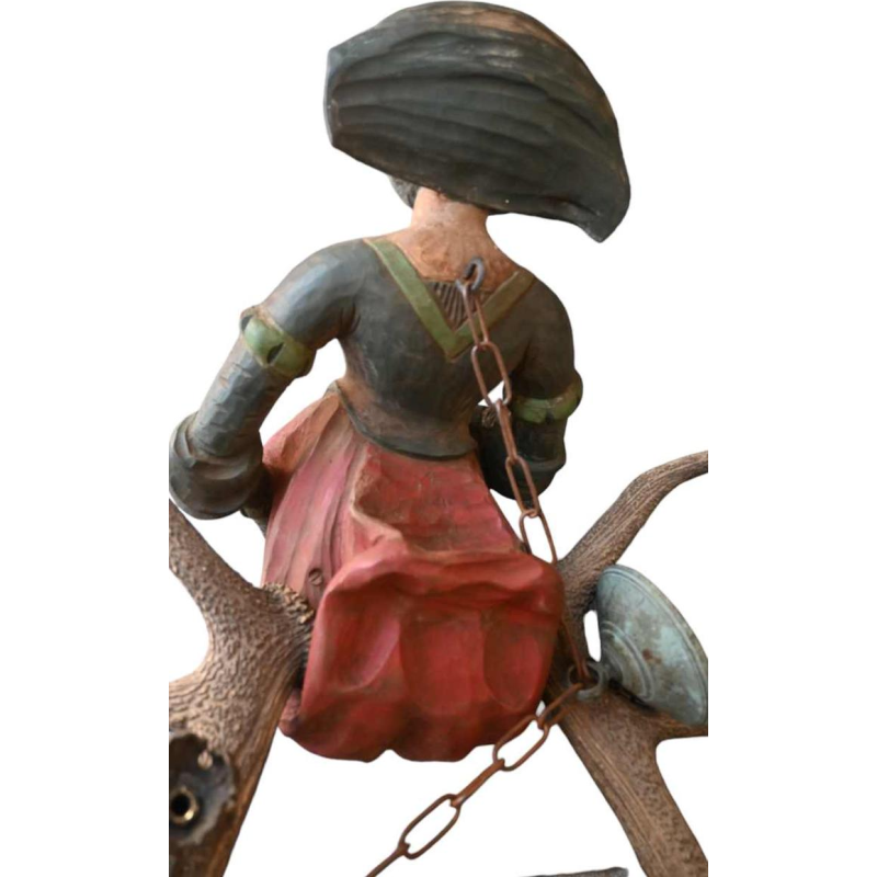 Lüsterweibchen, German chandelier, wood and deer horn, late 19th century