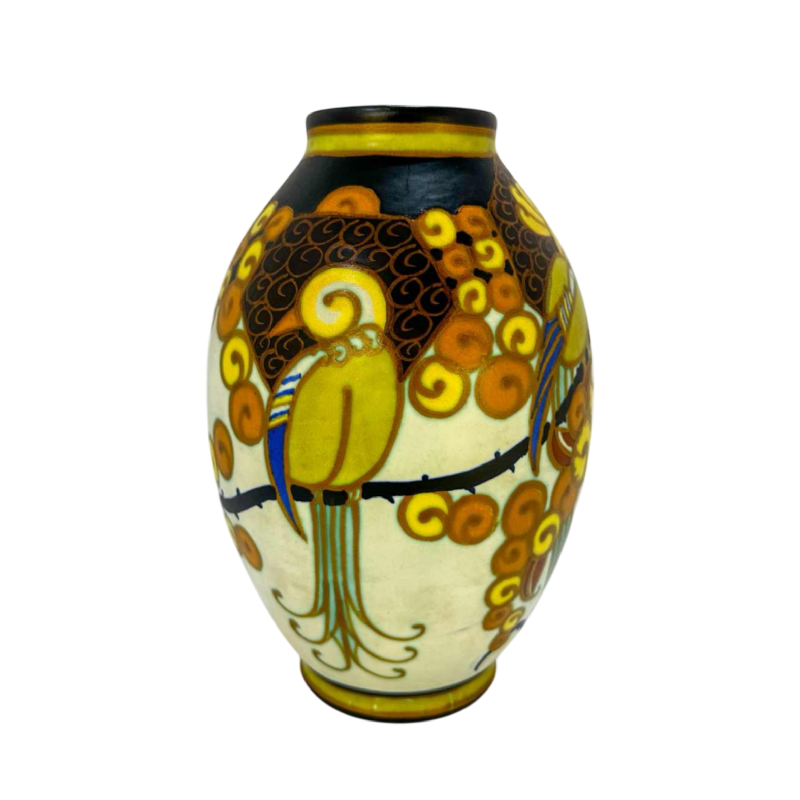 Charles Catteau voor Keramis 'De parkieten' Art Deco vaas van keramiek D1130, ca 1930