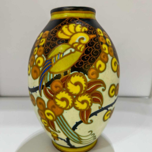 Charles Catteau for Keramis 'The Parakeets' Art Deco ceramic vase D1130, ca 1930