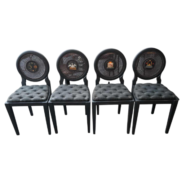 Série de 4 chaises Franc-maçonniques de la région liégeoise (Belgique), fin 19ème
