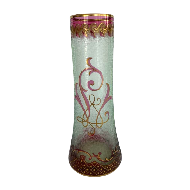 Léon Ledru for Val-Saint-Lambert, Wagons-lits vase, acid-etched pink lined urane glass, 1898