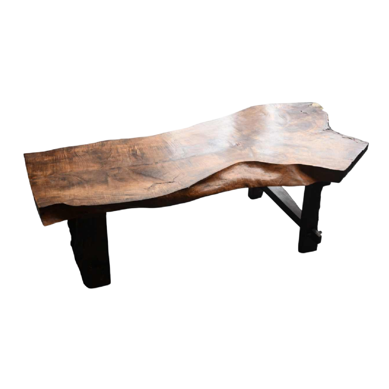 Brutalist coffee table in heavy solid wood, mid-20th century