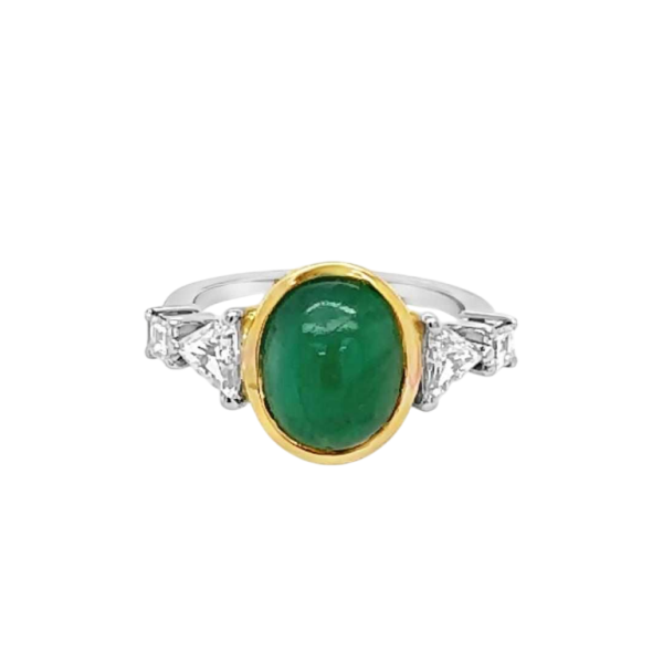 Gold ring, cabochon emerald & diamonds