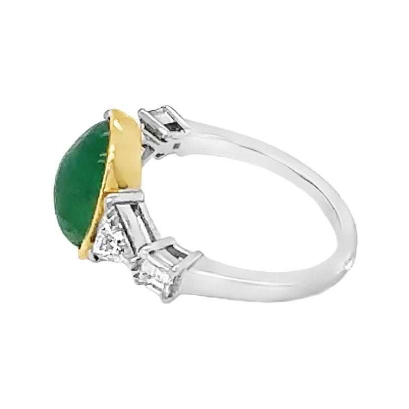 Bague or, émeraude cabochon & diamants