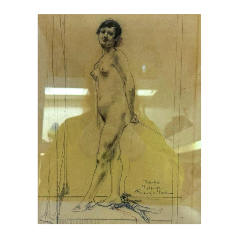 Armand Rassenfosse 'Project for the Woman and the Pantin female nude drawing