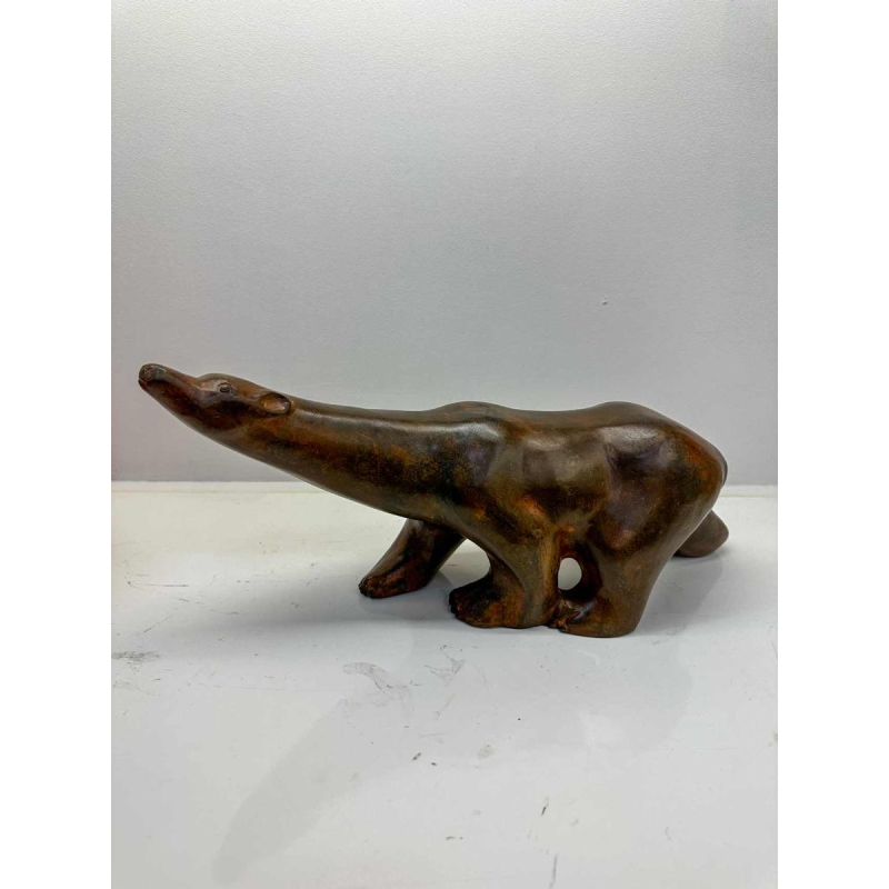 Pierre Chenet, ijsbeer sculptuur, groot model, brons met schaduwpatina