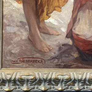 Jules Pierre VAN BIESBROECK 'De IJzerhandelaar' oriëntalistisch schilderij, olieverf op paneel, eind 19e eeuw