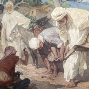 Jules Pierre VAN BIESBROECK 'De IJzerhandelaar' oriëntalistisch schilderij, olieverf op paneel, eind 19e eeuw