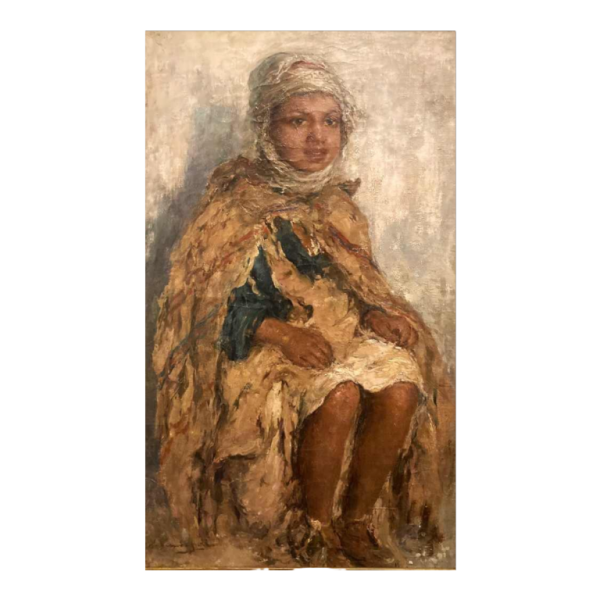 Edouard Verschaffelt 'Jonge zittende Berbervrouw' oriëntalistisch schilderij