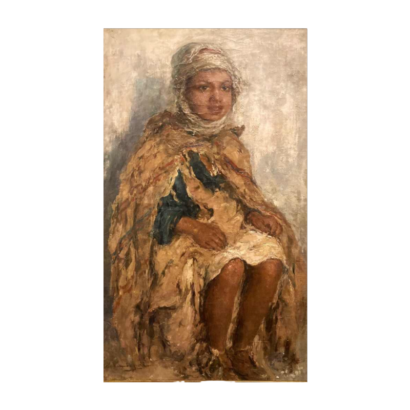 Edouard Verschaffelt 'Jonge zittende Berbervrouw' oriëntalistisch schilderij