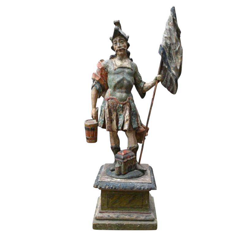 17th century italian polychrome carved wood statue of Saint Florian