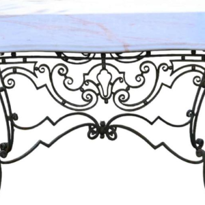 Smeedijzeren salontafel, wit marmeren blad, circa 1940