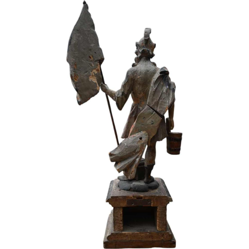 Statue de Saint Florian en bois sculpté polychrome italien, 17ème siècle