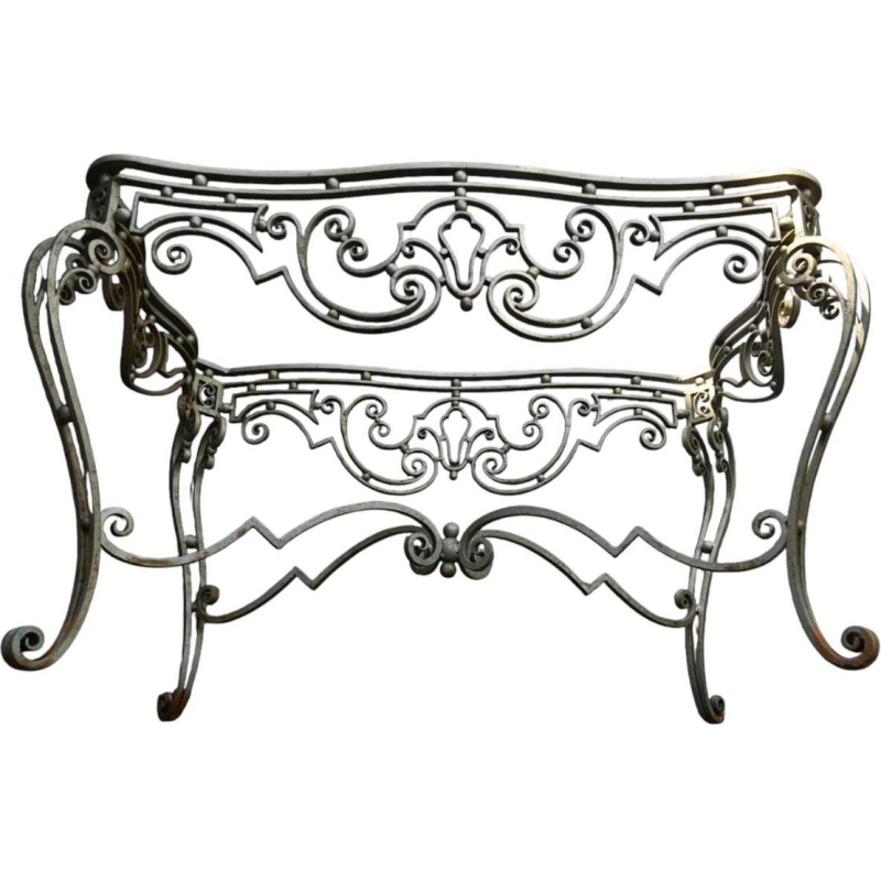 Wrought iron coffee table, white marble top, circa 1940