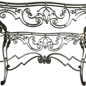 Wrought iron coffee table, white marble top, circa 1940