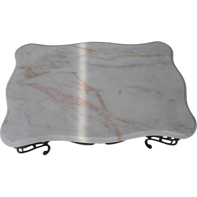 Wrought iron coffee table, white marble top, circa 1940