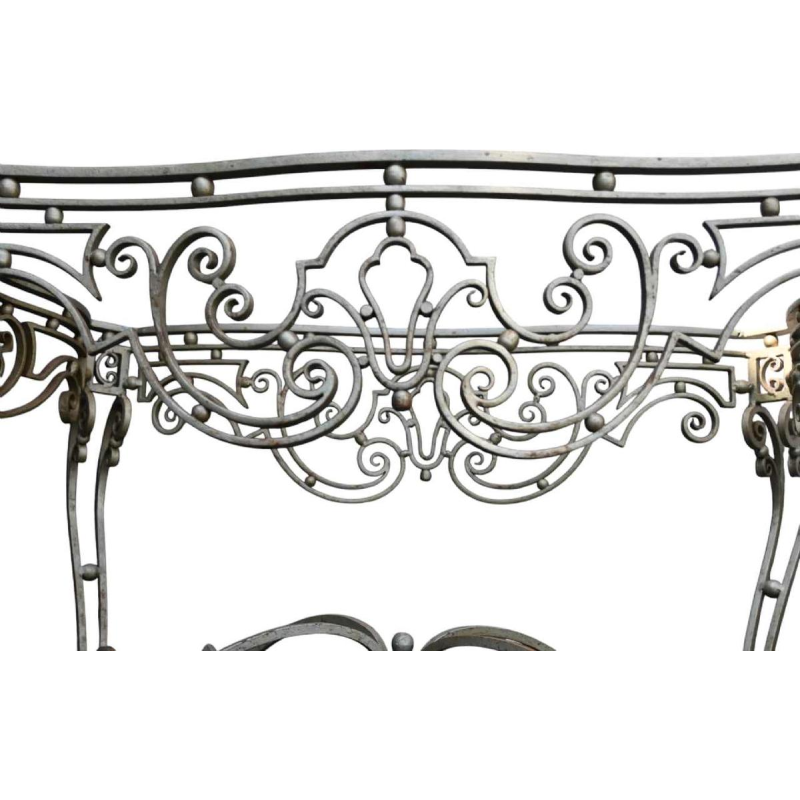 Wrought iron coffee table, white marble top, circa 1940