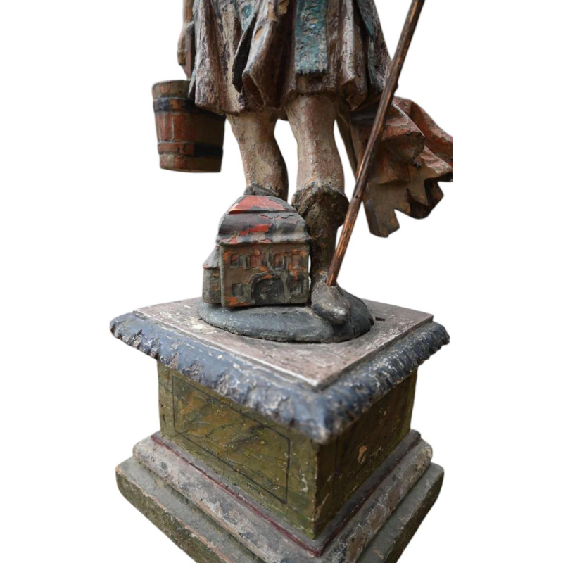 17th century italian polychrome carved wood statue of Saint Florian