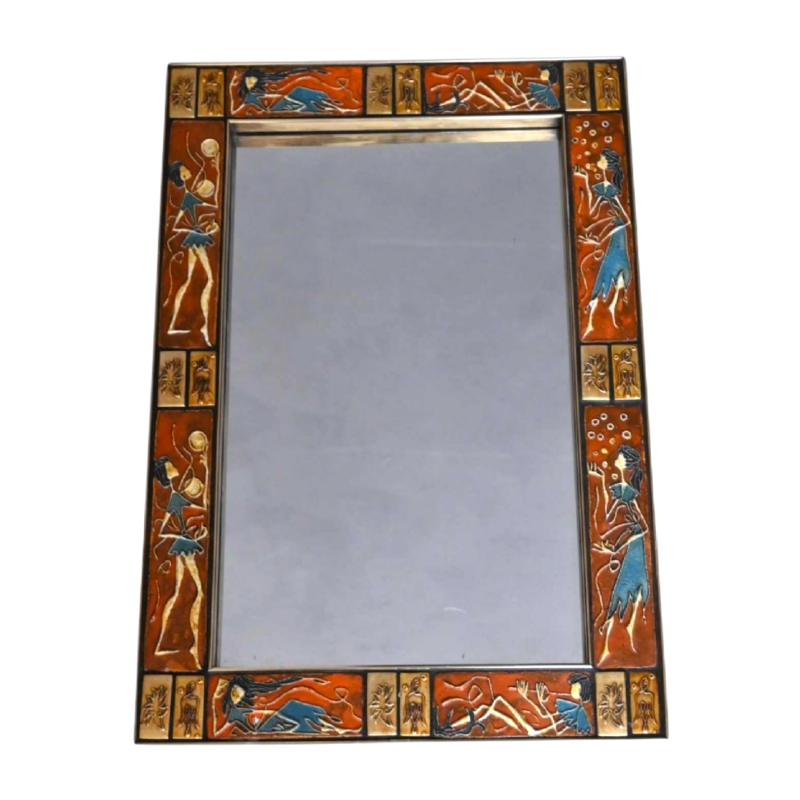Knitter Duro, vintage glazed ceramic mirror, Belgian design ca 1970