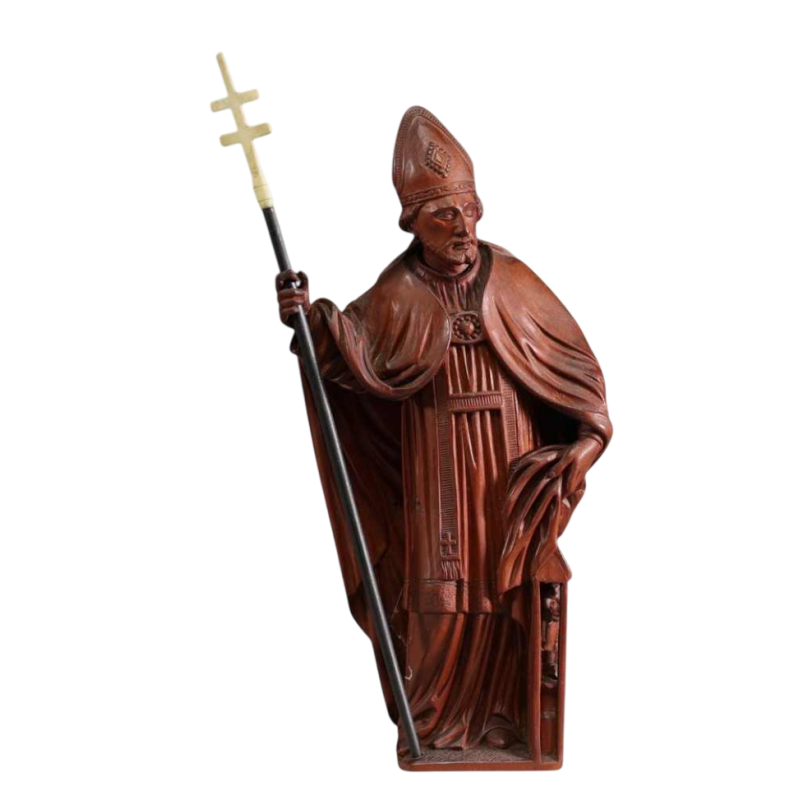 Saint Eloi, sculpture statue en bois (buis) sculpté, 19ème siècle