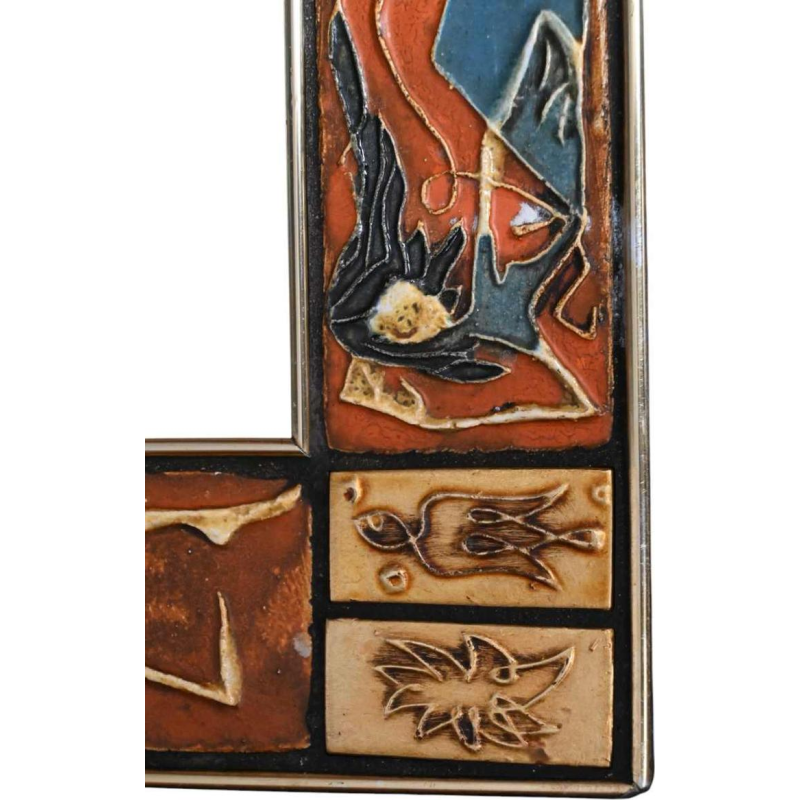 Knitter Duro, vintage glazed ceramic mirror, Belgian design ca 1970