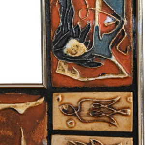 Knitter Duro, vintage glazed ceramic mirror, Belgian design ca 1970