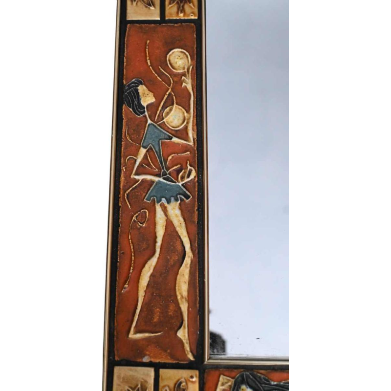 Knitter Duro, vintage glazed ceramic mirror, Belgian design ca 1970