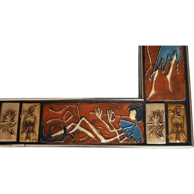 Knitter Duro, vintage geglazuurde keramische spiegel, Belgisch ontwerp ca 1970