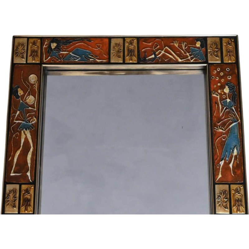 Knitter Duro, vintage glazed ceramic mirror, Belgian design ca 1970