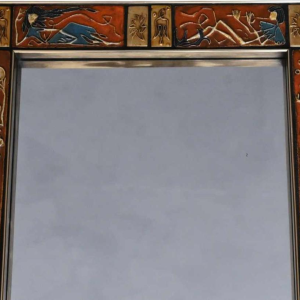 Knitter Duro, vintage glazed ceramic mirror, Belgian design ca 1970