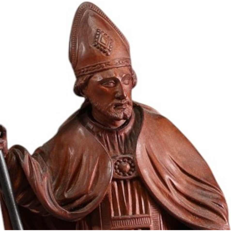 Saint Eloi, sculpture statue en bois (buis) sculpté, 19ème siècle