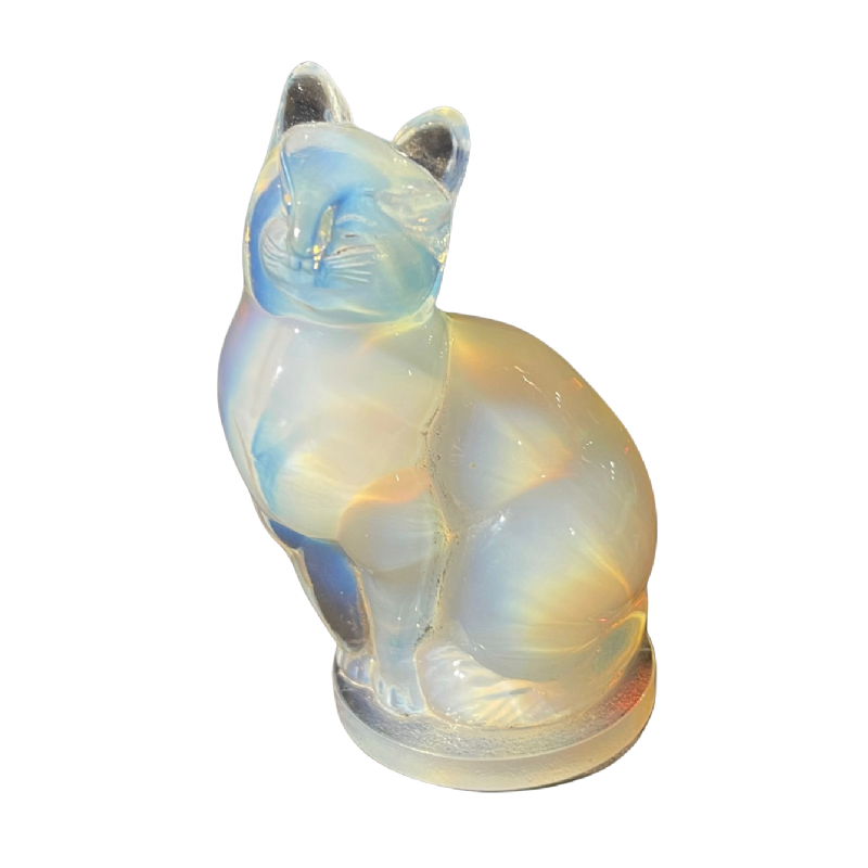 SABINO FRANCE, Sculpture " Chat " Art De´co Verre Opalescent Presse´ Moulé 1930
