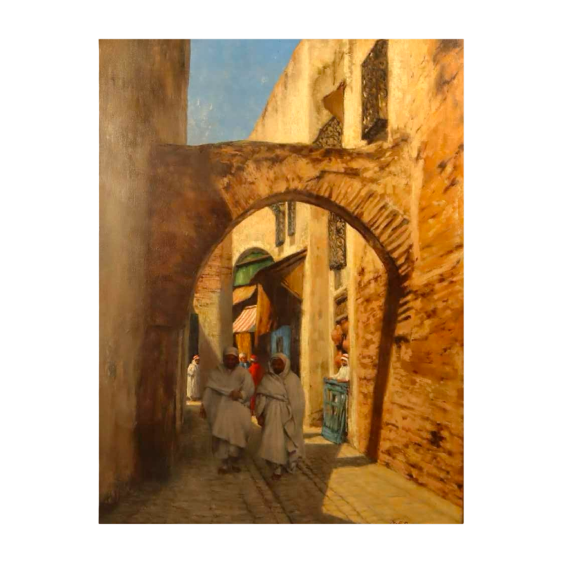Jef LEEMPOELS 'a street in Tunisia' orientalist painting, oil on canvas