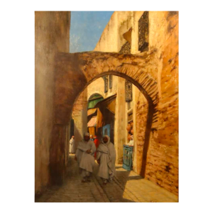 Jef LEEMPOELS 'une rue en Tunisie' tableau orientaliste, huile sur toile
