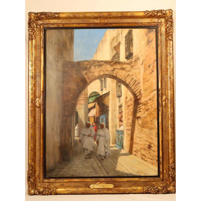 Jef LEEMPOELS 'a street in Tunisia' orientalist painting, oil on canvas