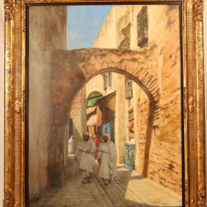 Jef LEEMPOELS 'une rue en Tunisie' tableau orientaliste, huile sur toile