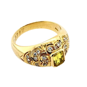 Geelgouden diamanten & smaragdgeslepen ring