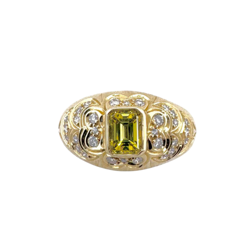 Geelgouden diamanten & smaragdgeslepen ring